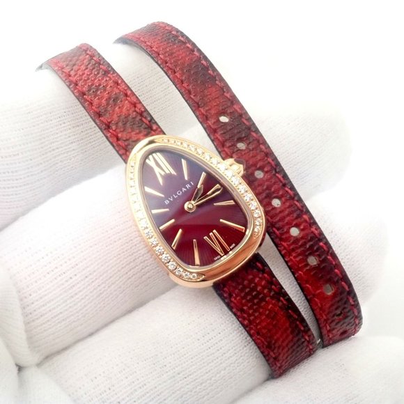 Bulgari 18k Rose Gold Diamond Tubogas Red Serpenti Snake Watch + Band + Tool main image 7